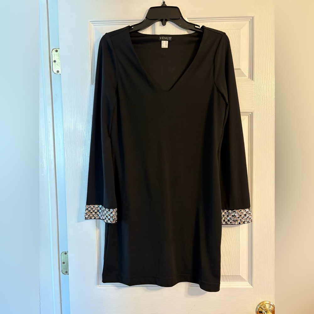 Venus Black Cocktail Dress with Rhinestones